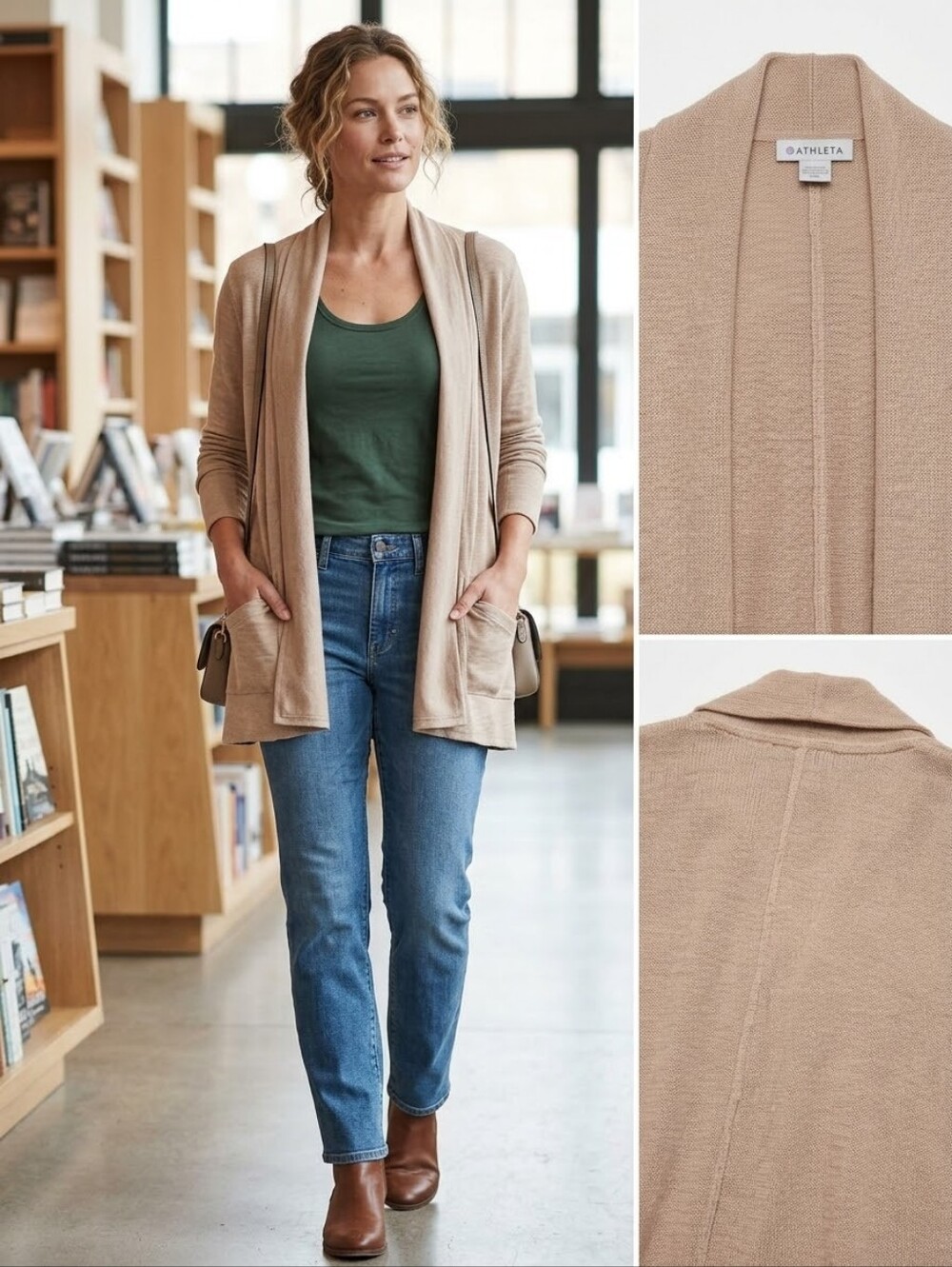 Athleta Open-Front Drape Cardigan in Light Taupe